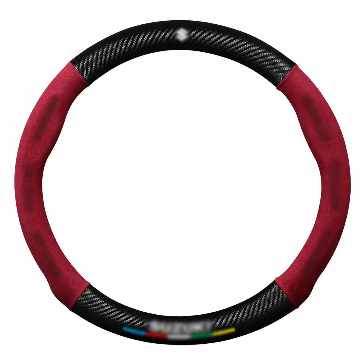 Cubre volante universal • Con logo de marca • Acabados con fibra de carbono y gamuza