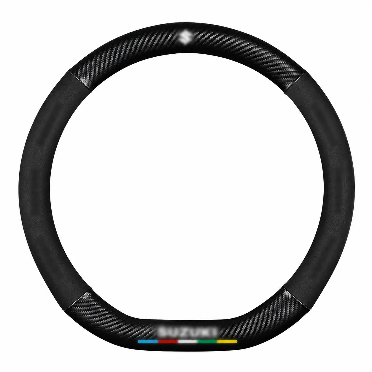 Cubre volante universal • Con logo de marca • Acabados con fibra de carbono y gamuza