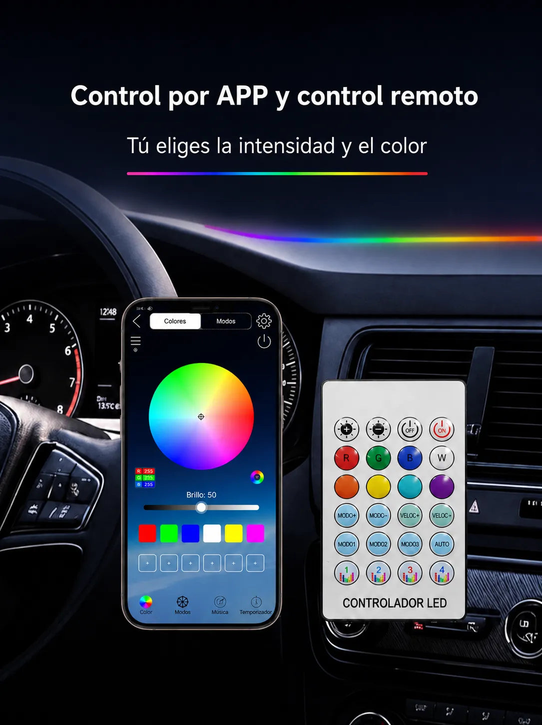 Luz led ambiental - Multi color y efectos - Instalación universal